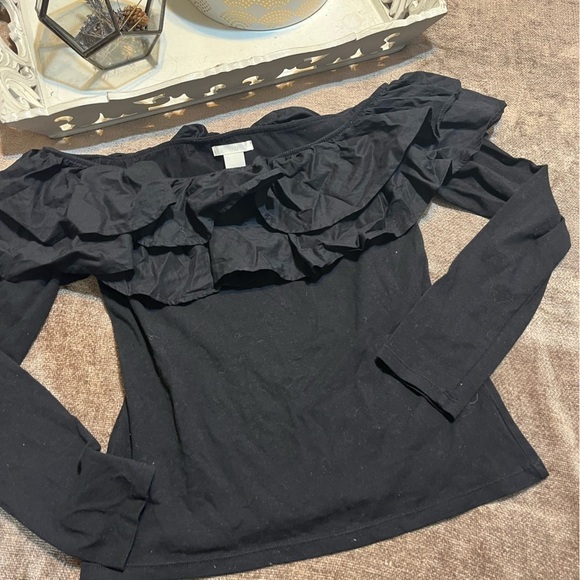 H&M Tops - H&M Black Ruffled Off the Shoulder Long Sleeved Shirt- Size Small